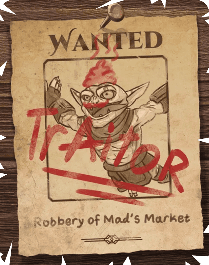 Wanted poster of goblin traitor for market robbery.