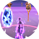 Player activating a magical portal in a fantasy game world